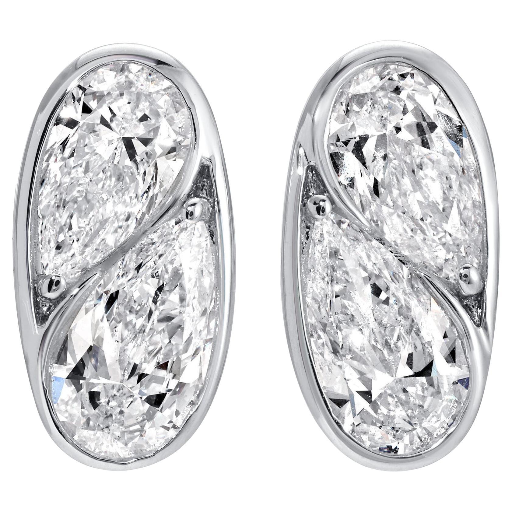 Double Pear Diamond Stud Earrings 2.04 Carats 18K White Gold