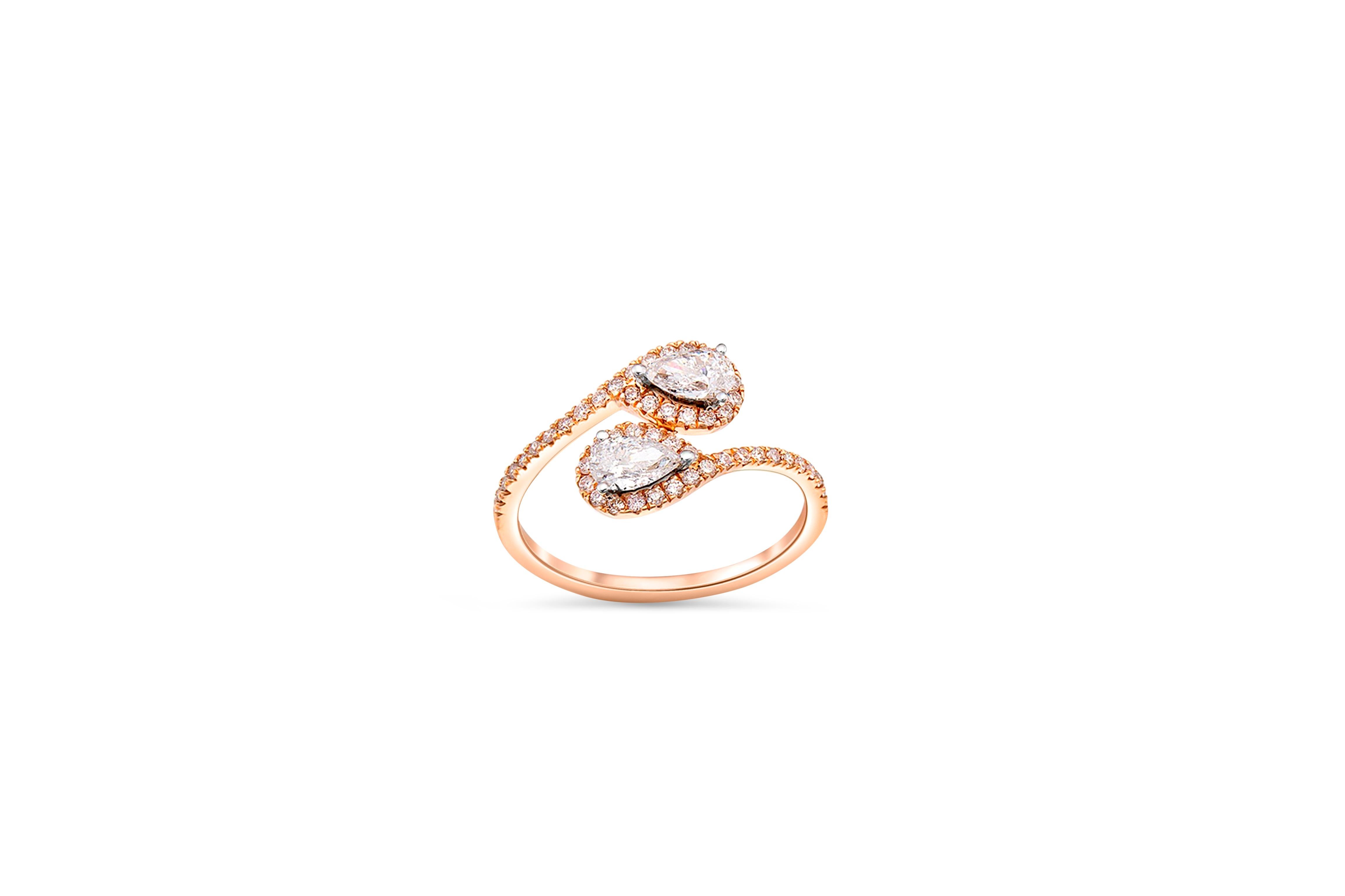Women's or Men's Double Pear Moissanite Unique 14k gold Ring For Sale