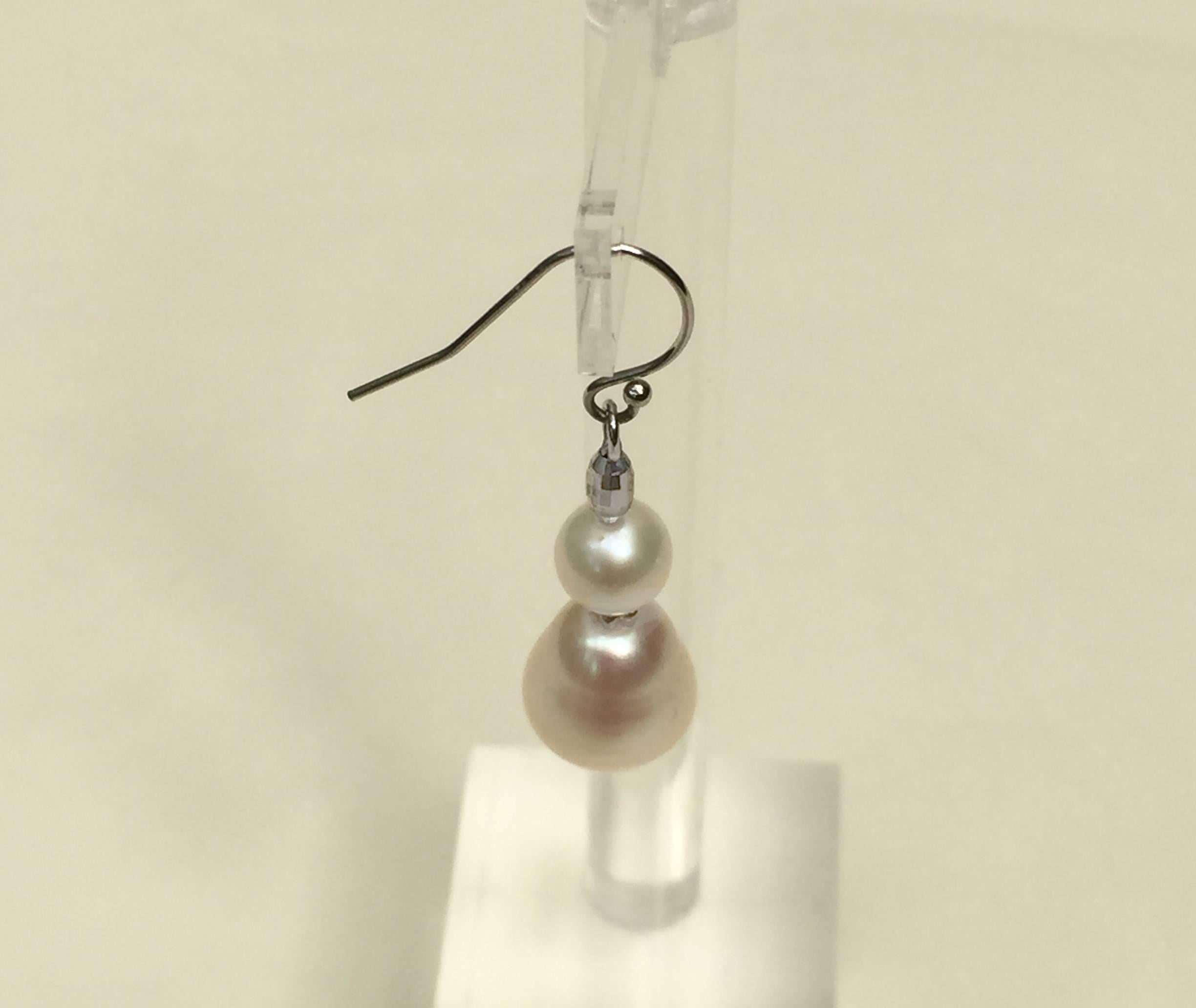 Artist Double Pearl Earrings with Platinum Plated Silver Beads by Marina J.
