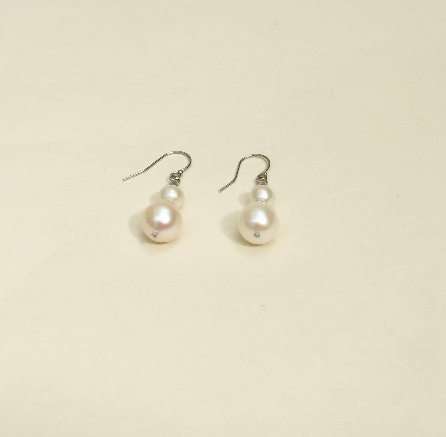 Double Pearl Earrings with Platinum Plated Silver Beads by Marina J. In New Condition In Los Angeles, CA