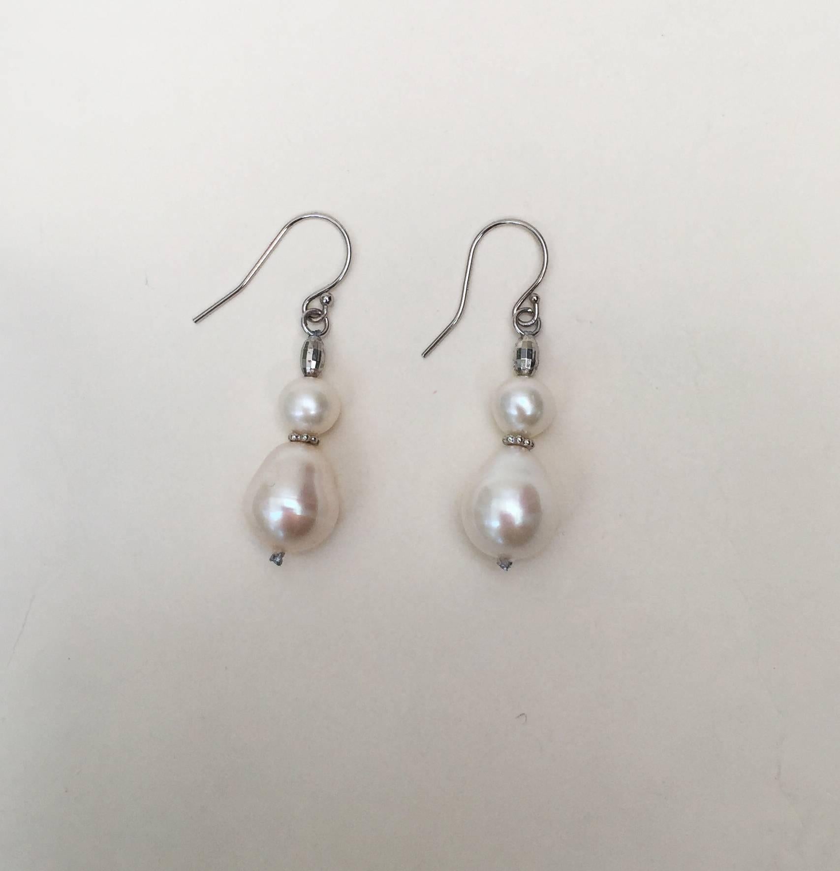 Double Pearl Earrings with Platinum Plated Silver Beads by Marina J. 1