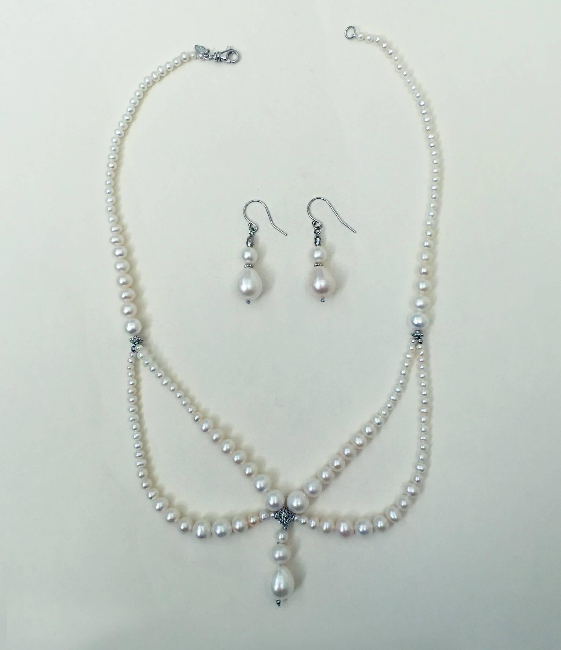 Double Pearl Earrings with Platinum Plated Silver Beads by Marina J. 2