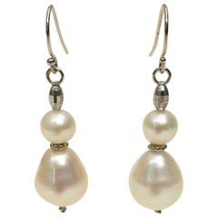 Double Pearl Earrings with Platinum Plated Silver Beads by Marina J.