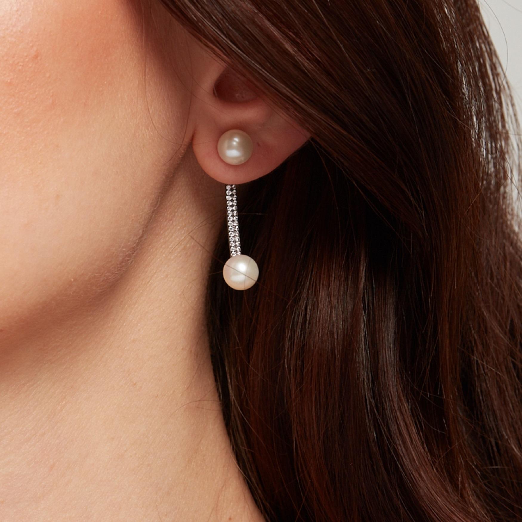 Ammanii Double Pearl Jacket Earrings with Black Rhodium In New Condition In Beverly Hills, CA