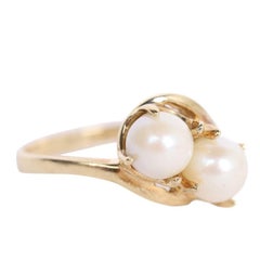 Vintage 10kt Gelbgold Double Pearl Ring, Größe 6,5, CIRCA 1980