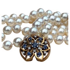 Double Pearl Sapphire and Diamond 18k Two-Tone Gold Necklace
