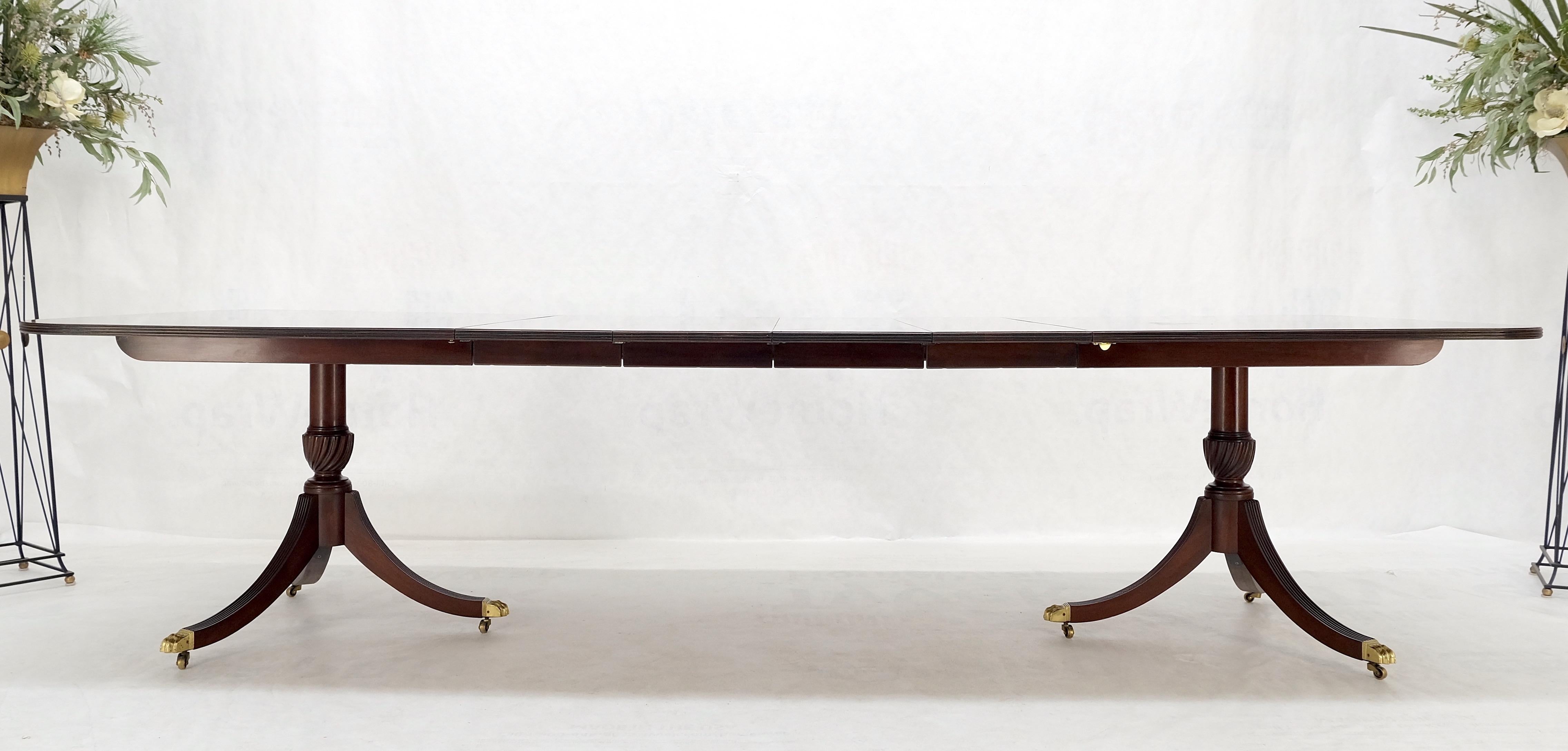 20th Century Double Pedestal 4 Leafs Banded Mahogany Dining Table by Kittinger Mint! For Sale