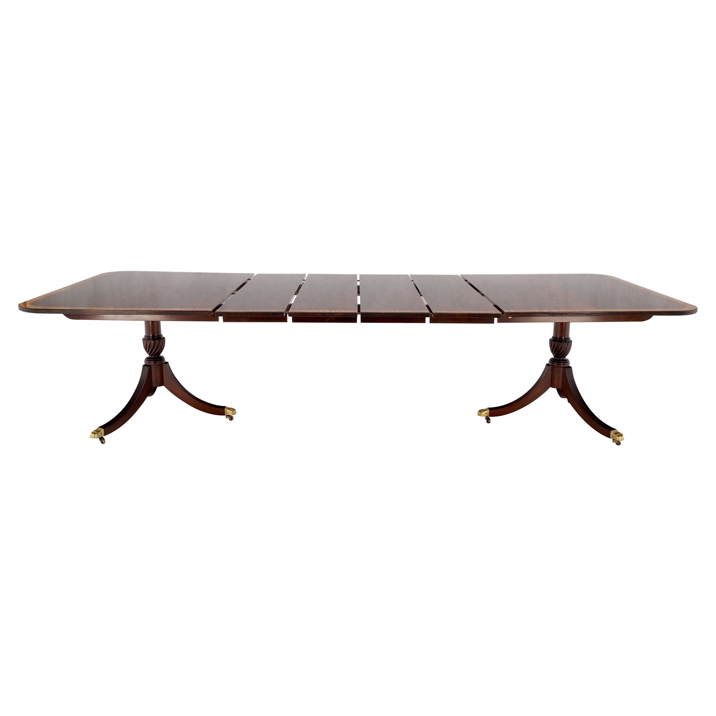 Mesa de Comedor de Caoba con Doble Pedestal y 4 Hojas Bandeadas de Kittinger ¡Menta!