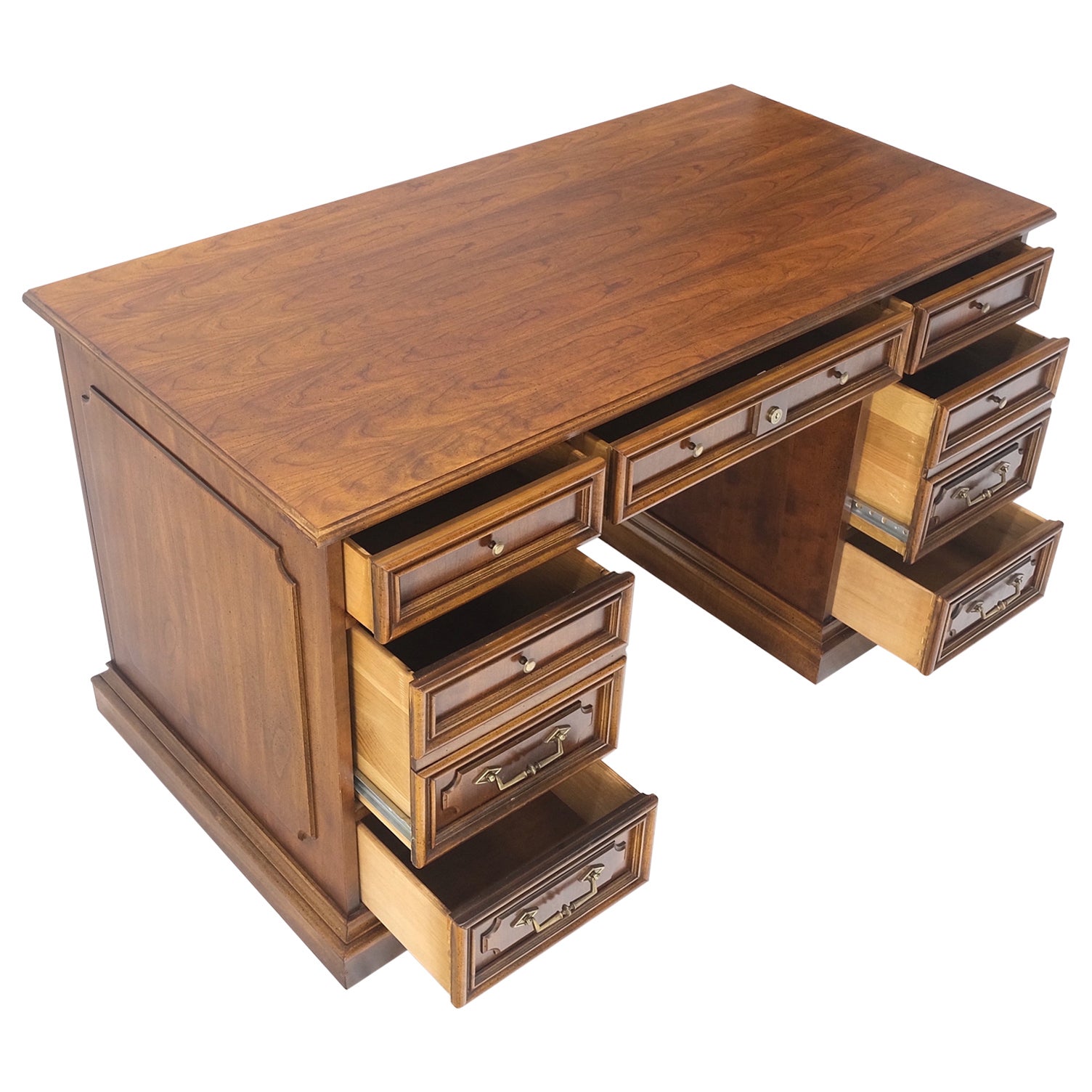 Double Pedestal Messing Hardware Walnuss Schreibtisch Datei Schublade Mint