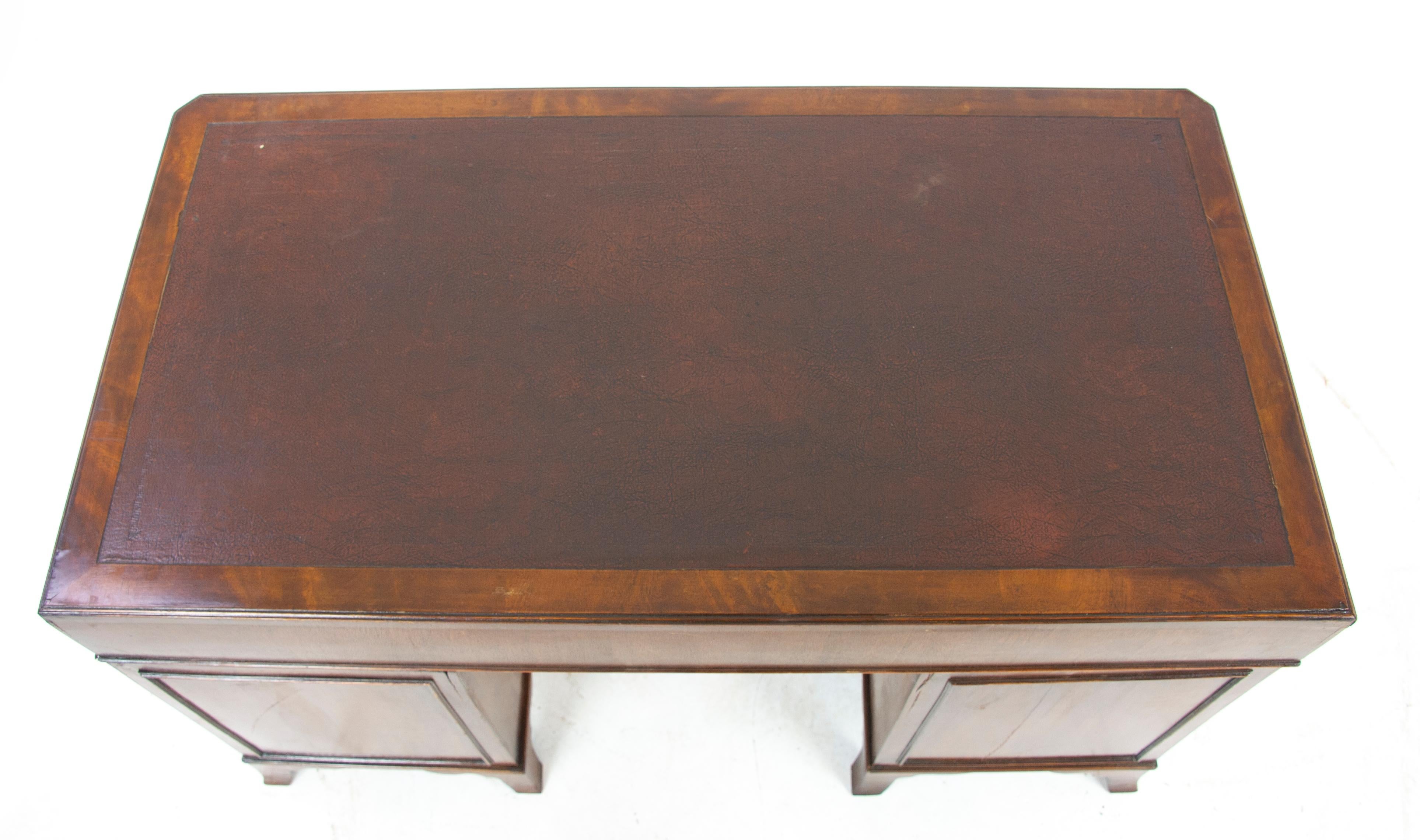 Double Pedestal Desk, Walnut Desk, Leather Top, Scotland, 1920, Antiques, B1283 3
