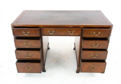 Double Pedestal Desk, Walnut Desk, Leather Top, Scotland, 1920, Antiques, B1283