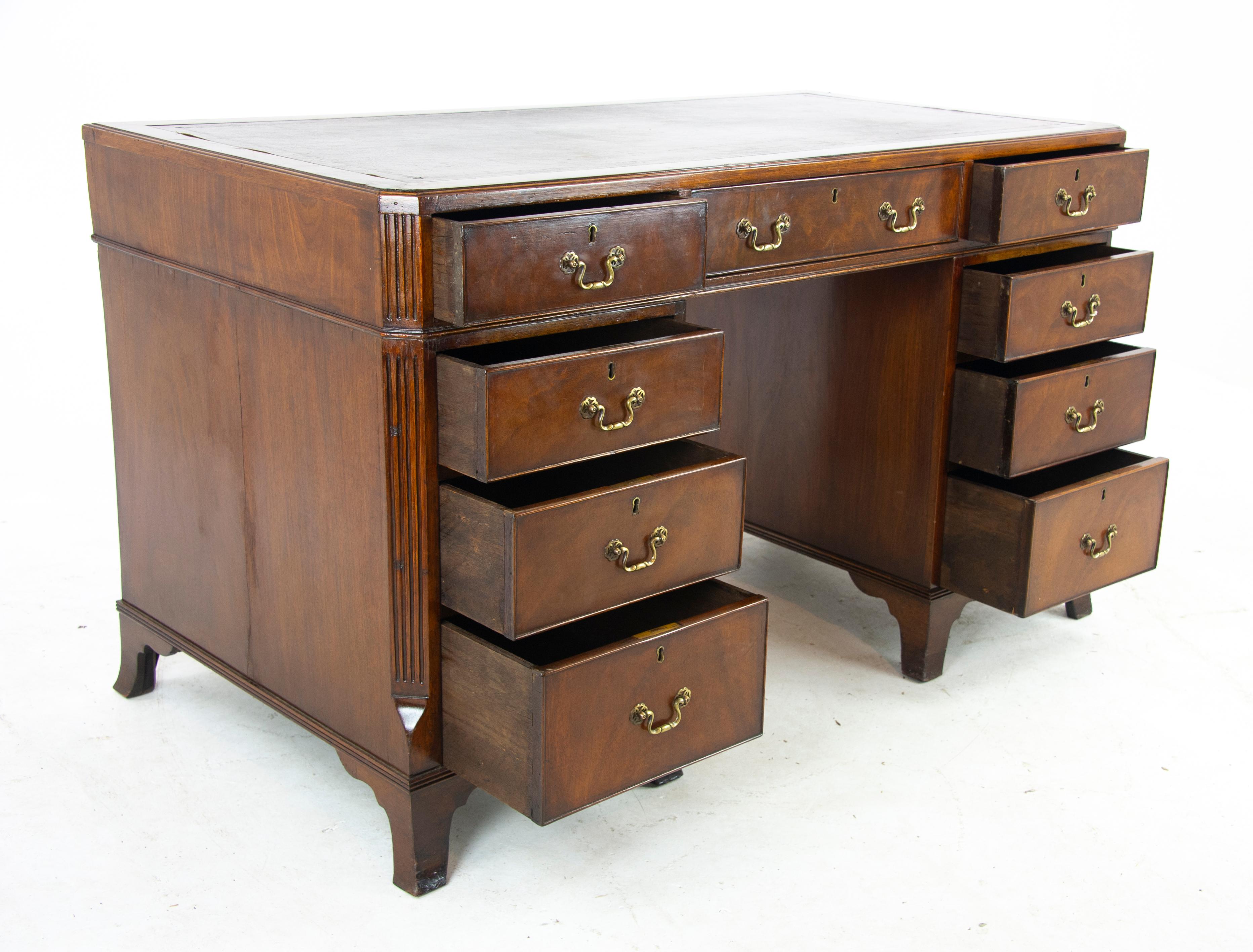 Double Pedestal Desk, Walnut Desk, Leather Top, Scotland, 1920, Antiques, B1283 (Schottisch)