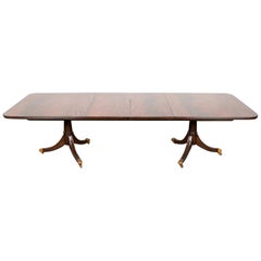 Double Pedestal Dining Table with Two Leaves in Crotched Mahogany