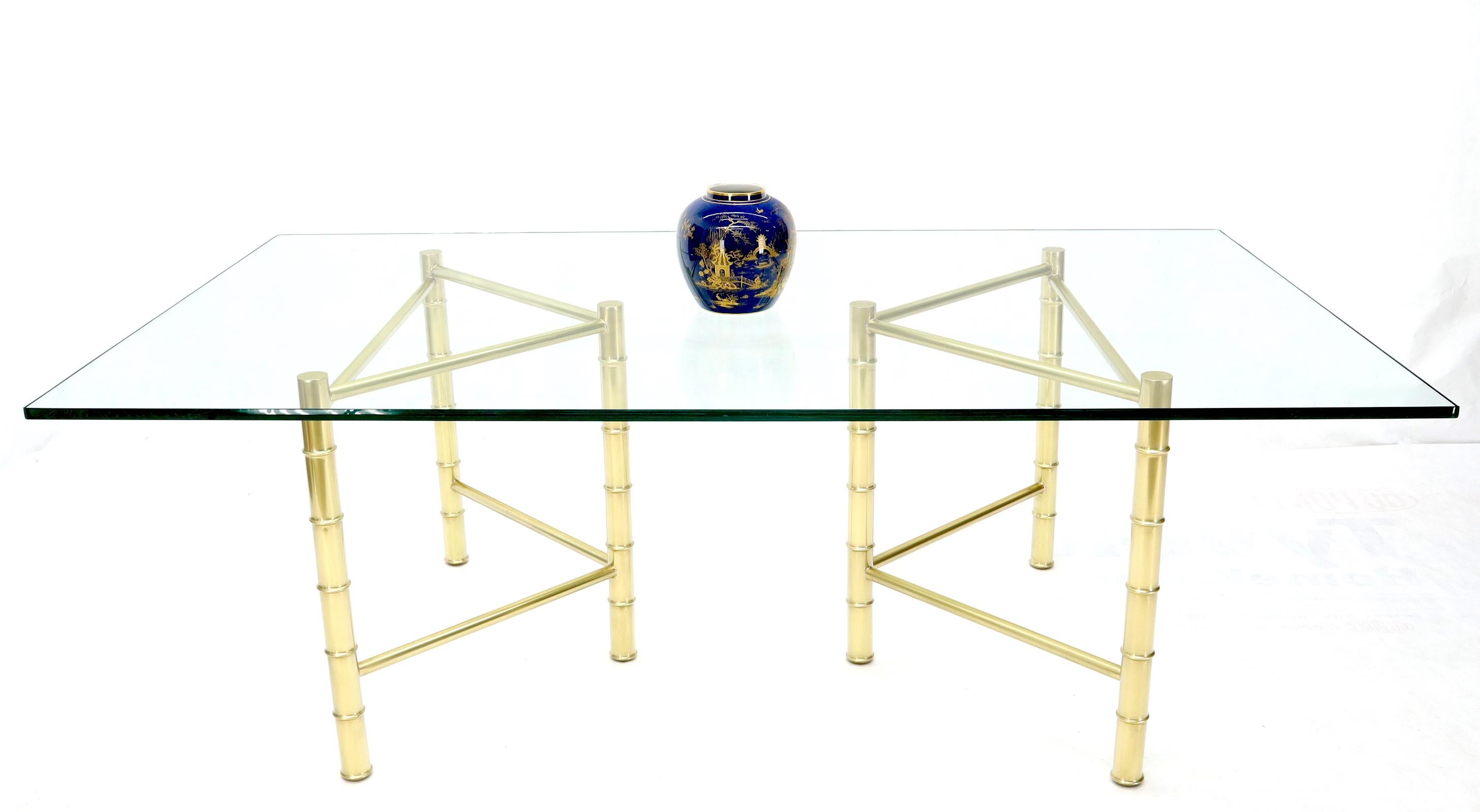 Double Pedestal Faux Brass Bamboo Glass Top Dining Conference Table For Sale 3