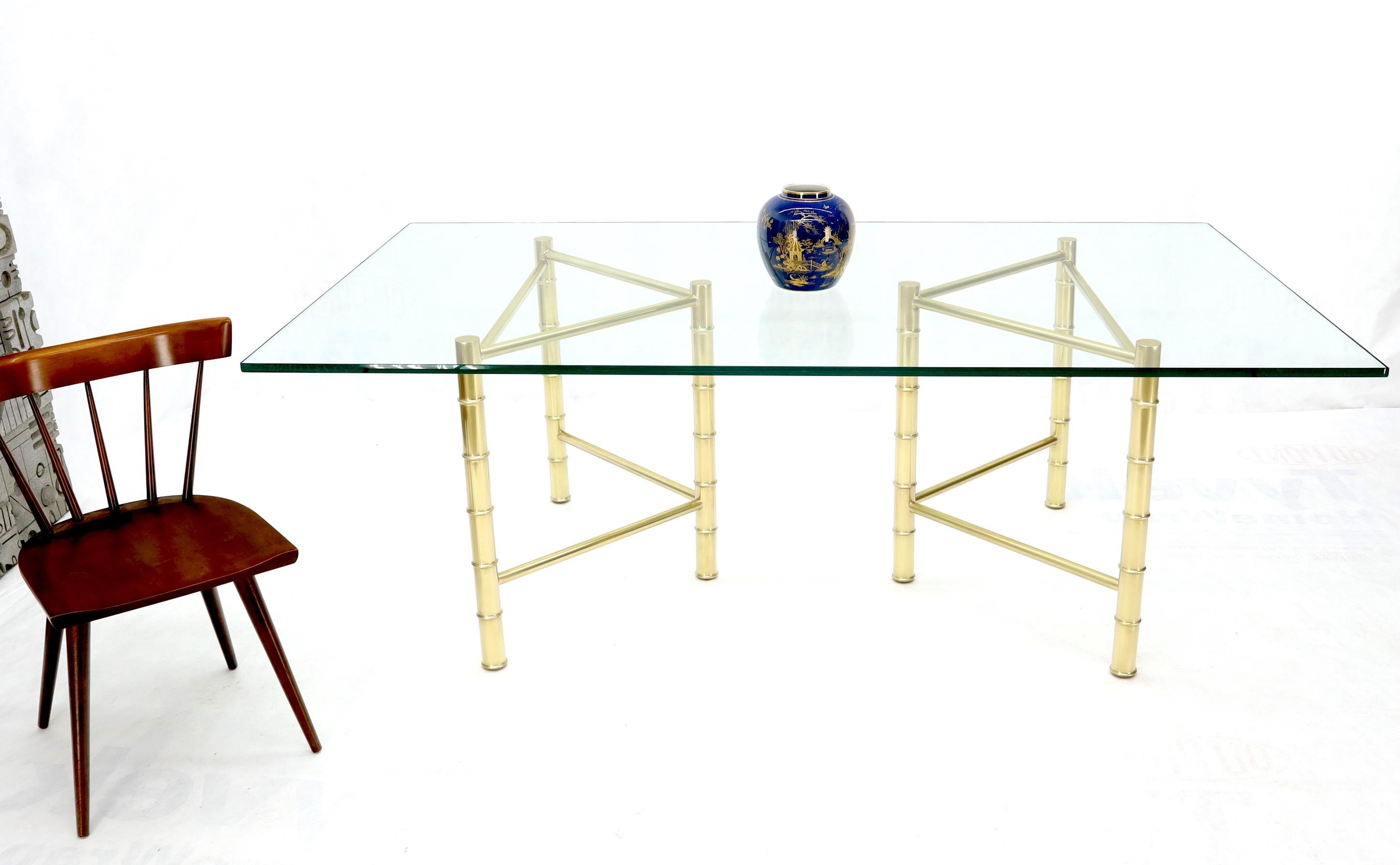 Double Pedestal Faux Brass Bamboo Glass Top Dining Conference Table For Sale 4