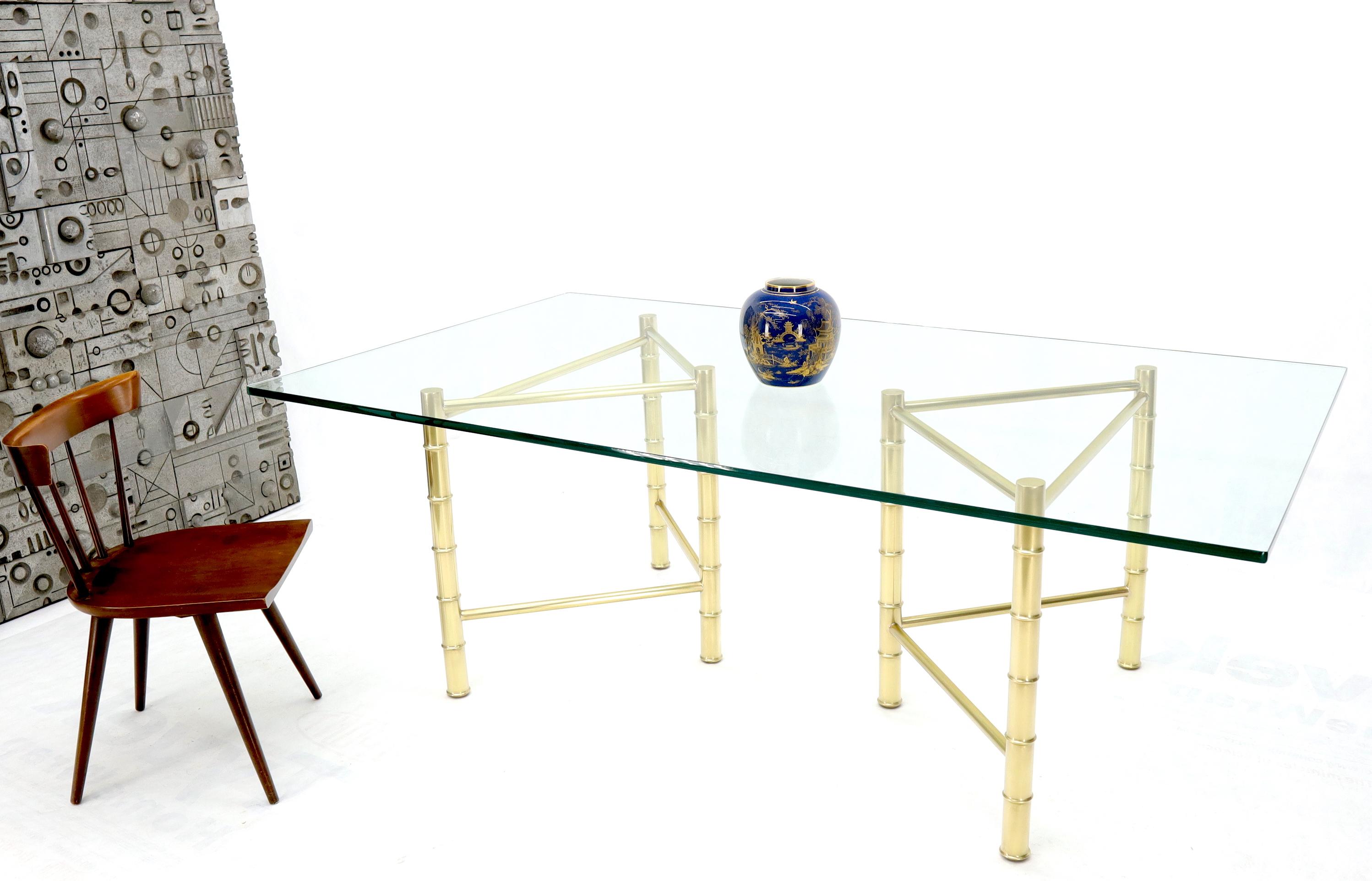 Mid-Century Modern attributed to Mastercraft faux solid brass bamboo bases dining conference table.