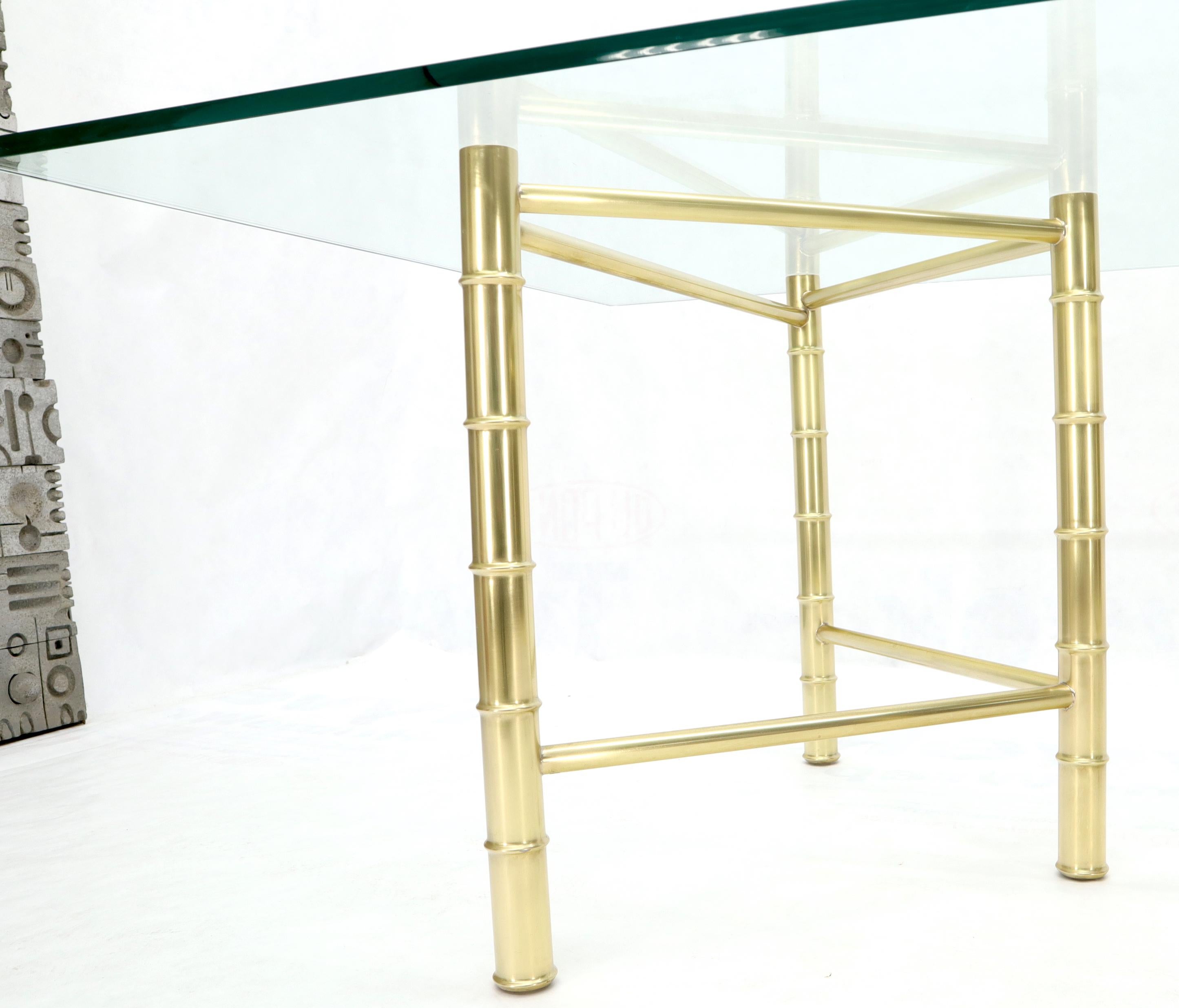 Double Pedestal Faux Brass Bamboo Glass Top Dining Conference Table For Sale 1