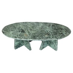 Double Pedestal Green Marble Oval Coffee Table