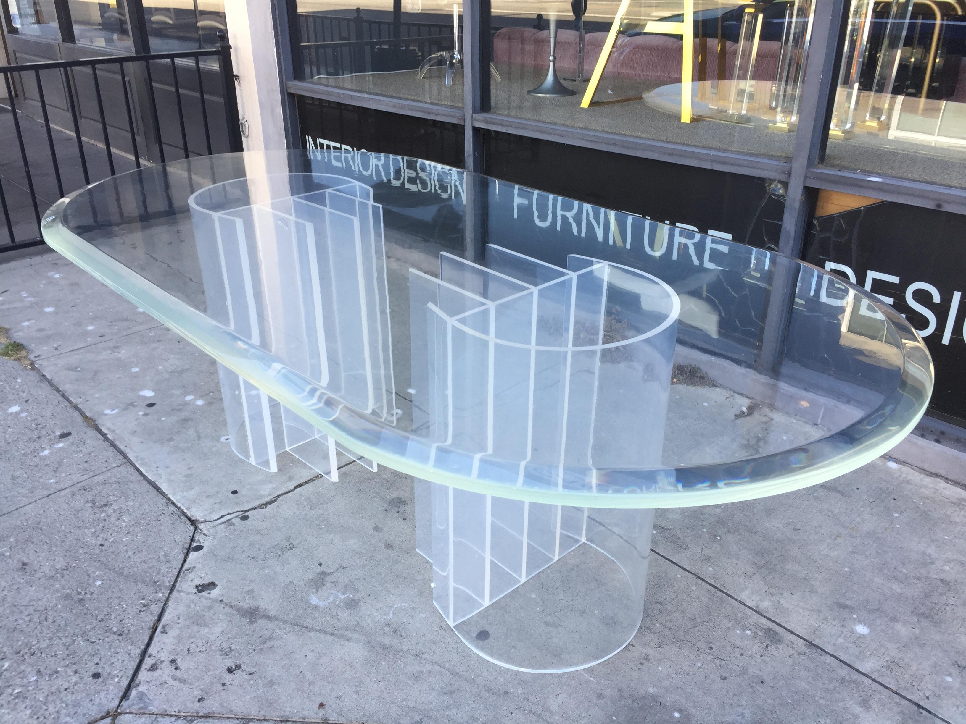 Double Pedestal Lucite Dining Table by Charles Hollis Jones, 