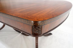 Double Pedestal Mahogany Burl Wood Banded 4 Leaves 10' Total Length Dining Table