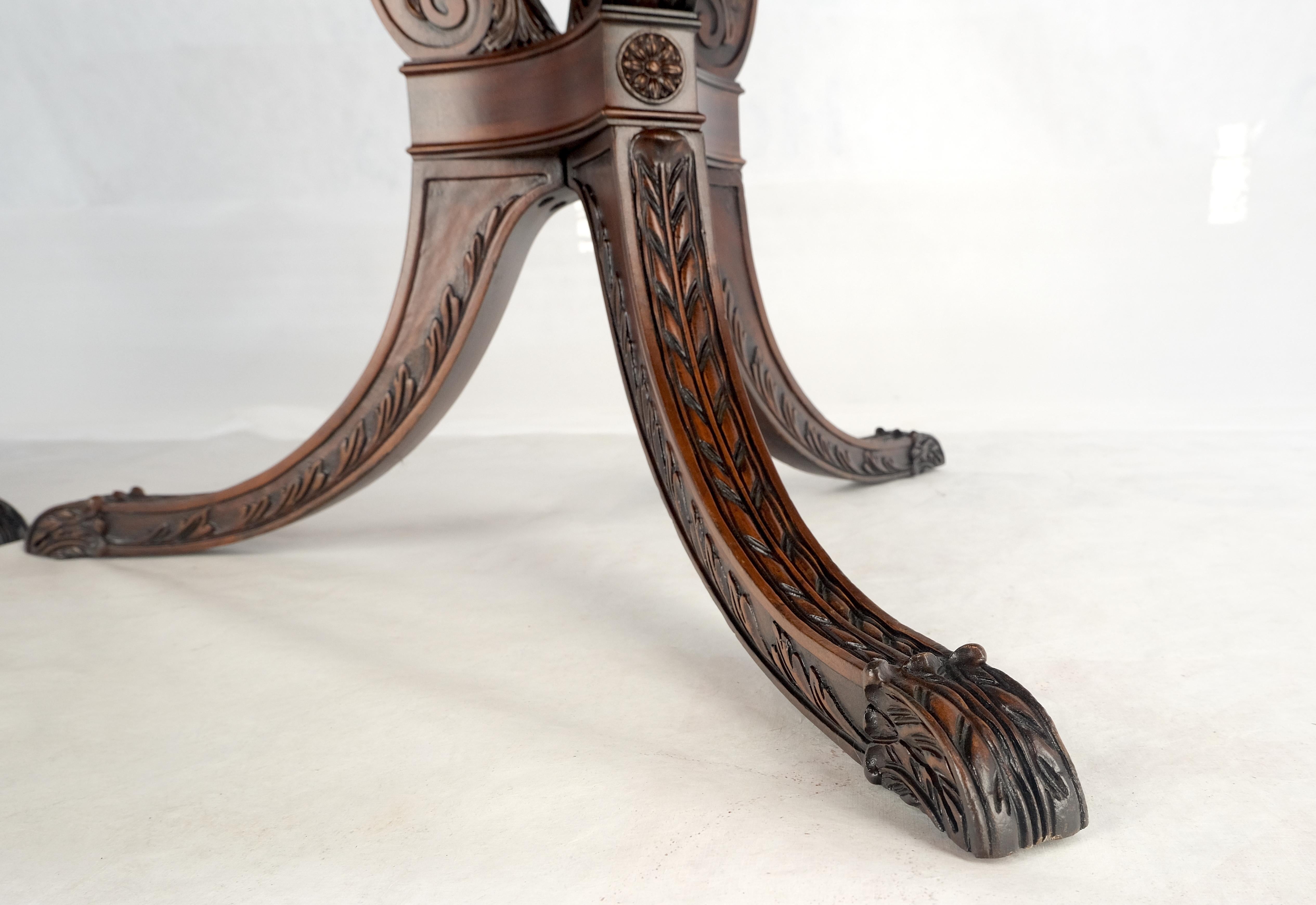 Néo-Régence Double Pedestal Mahogany Burl Wood Banded 4 Leaves 10' Total Length Dining Table en vente