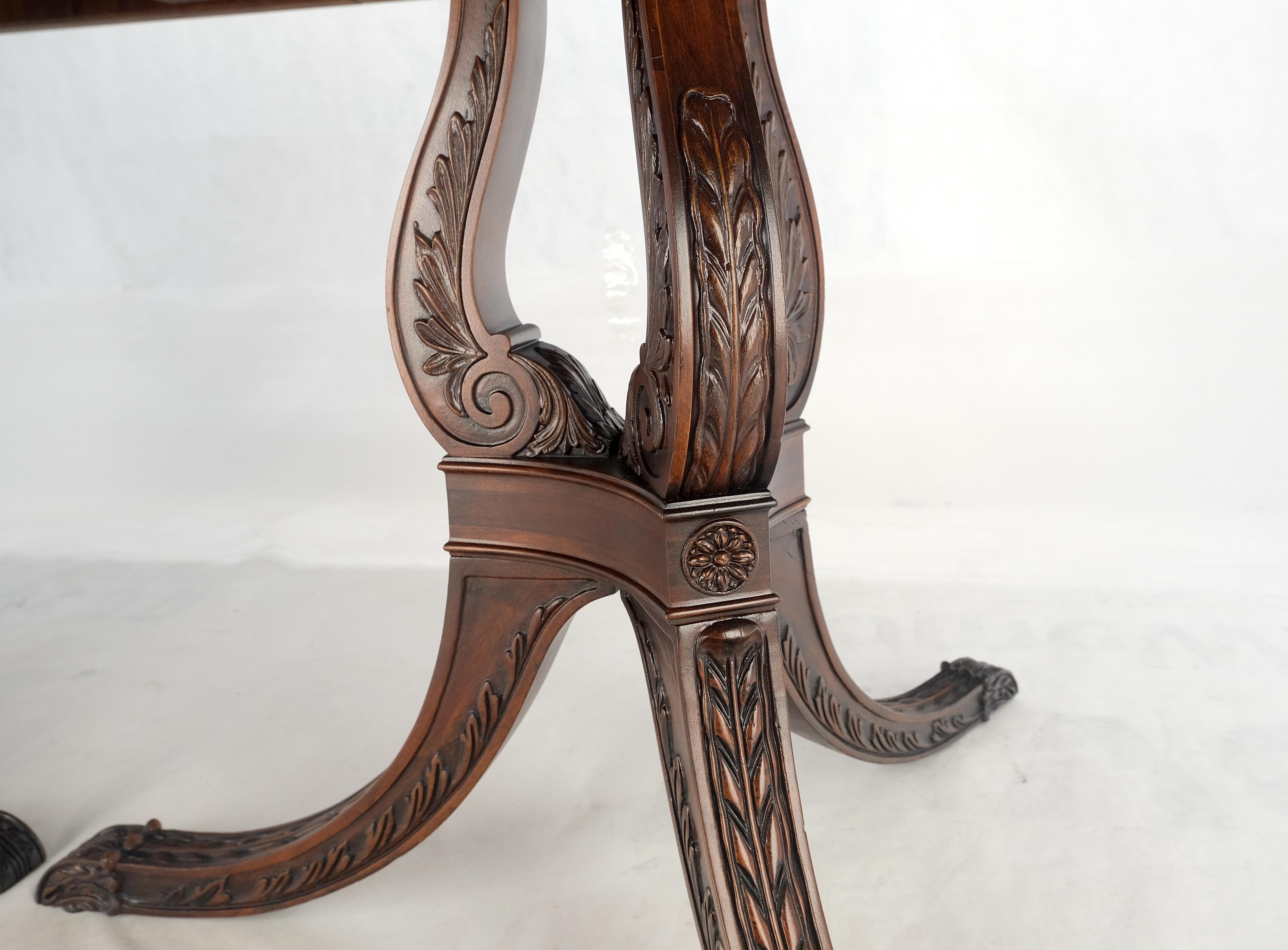 Laqué Double Pedestal Mahogany Burl Wood Banded 4 Leaves 10' Total Length Dining Table en vente