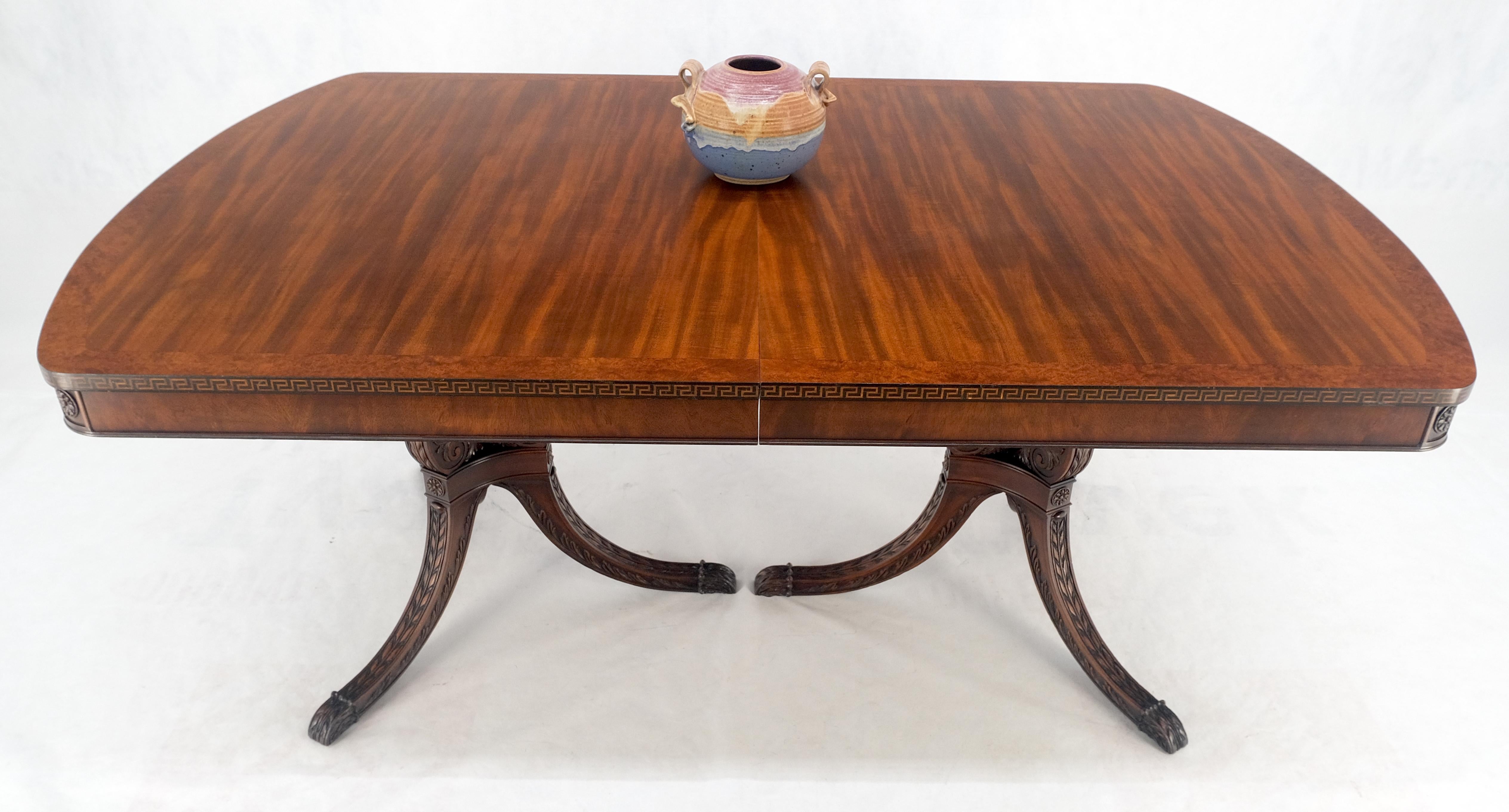 Double Pedestal Mahogany Burl Wood Banded 4 Leaves 10' Total Length Dining Table en vente 1