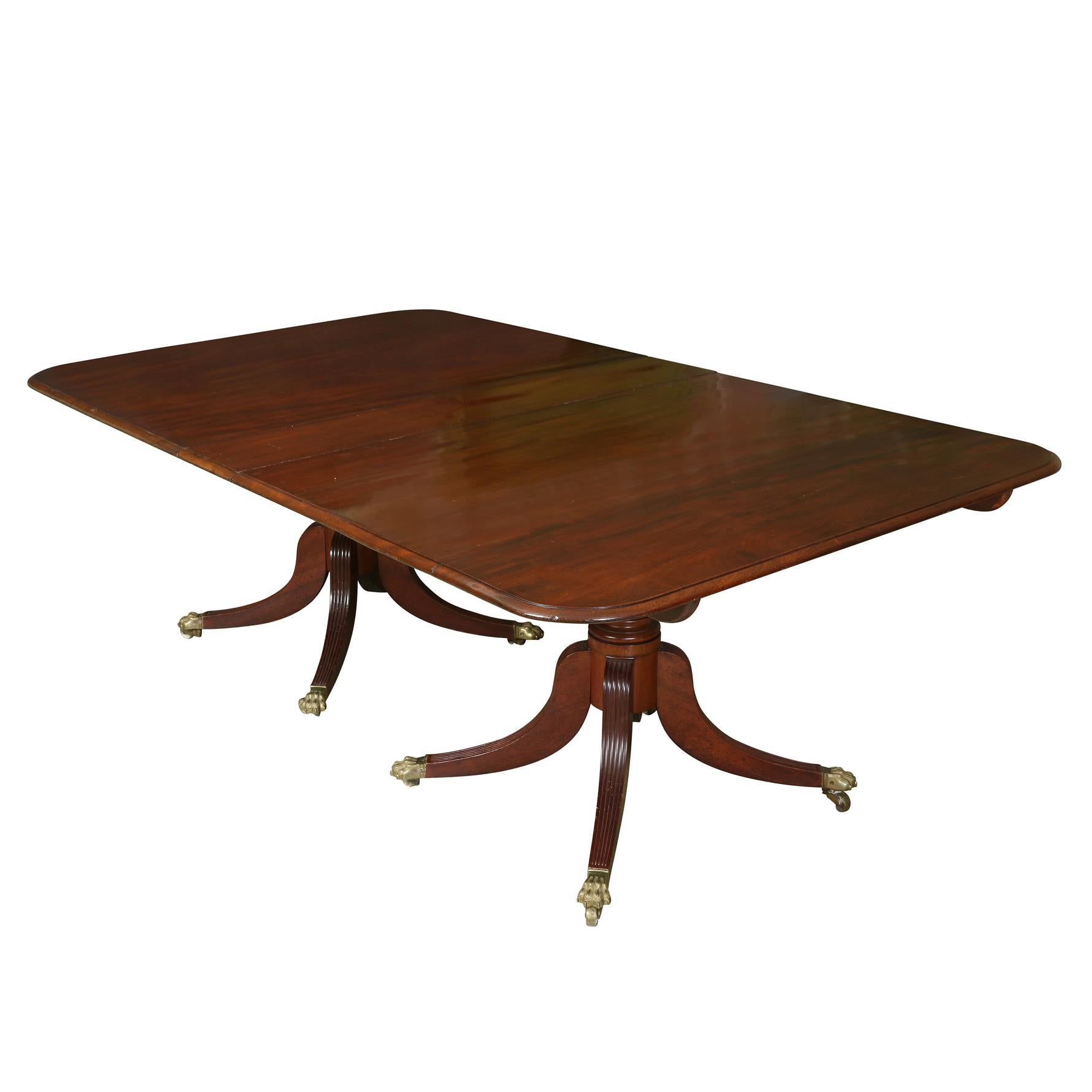 20th Century Double Pedestal Polished Mahogany Dining Table With Multiple Leaves For Sale