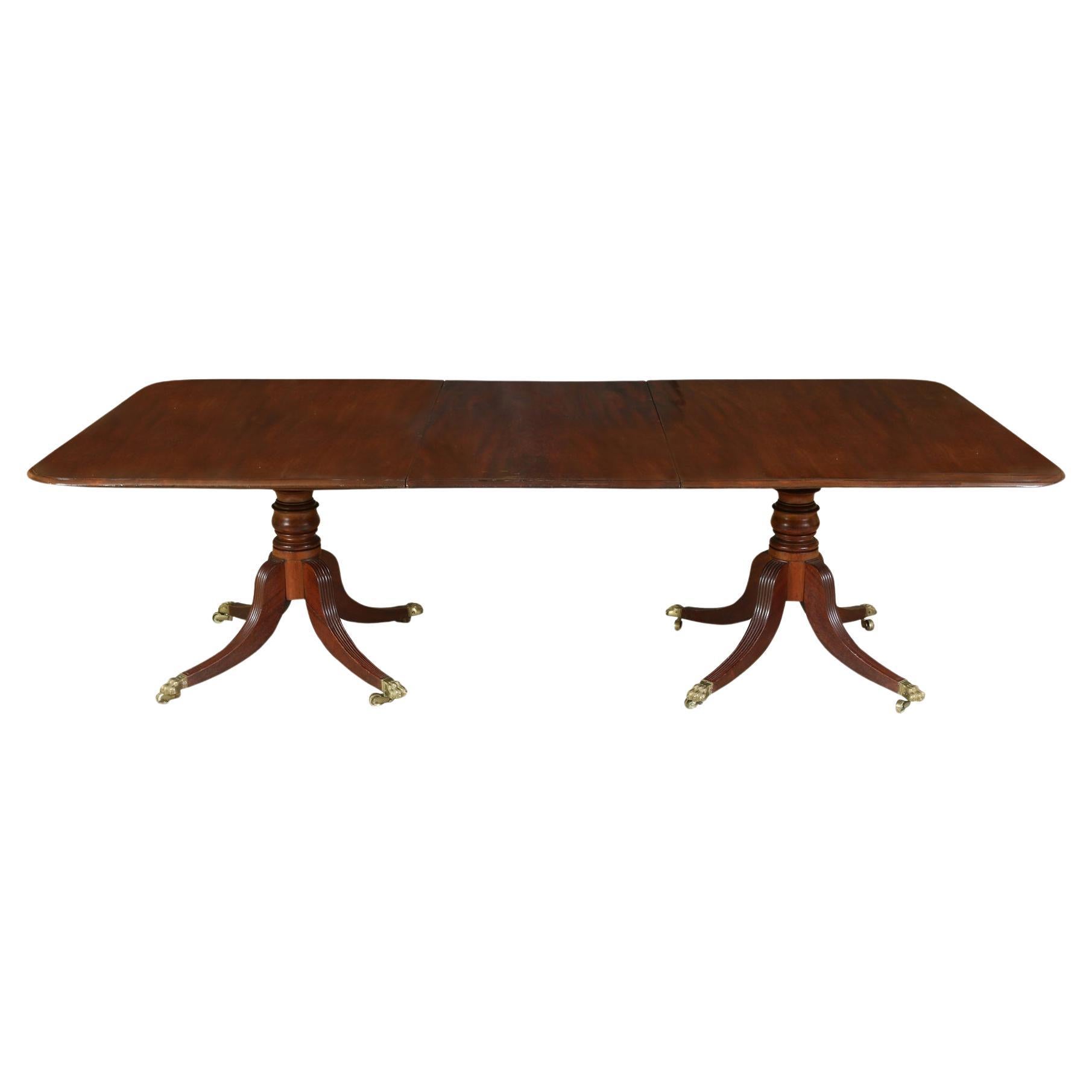 Double Pedestal Polished Mahogany Dining Table With Multiple Leaves