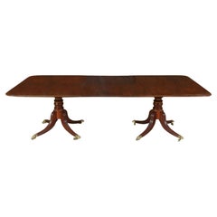 Double Pedestal Polished Mahogany Dining Table With Multiple Leaves
