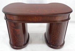 Double Pedestal Solid Oak Kidney Shape 10 Drawers Writing Table Desk MINT!