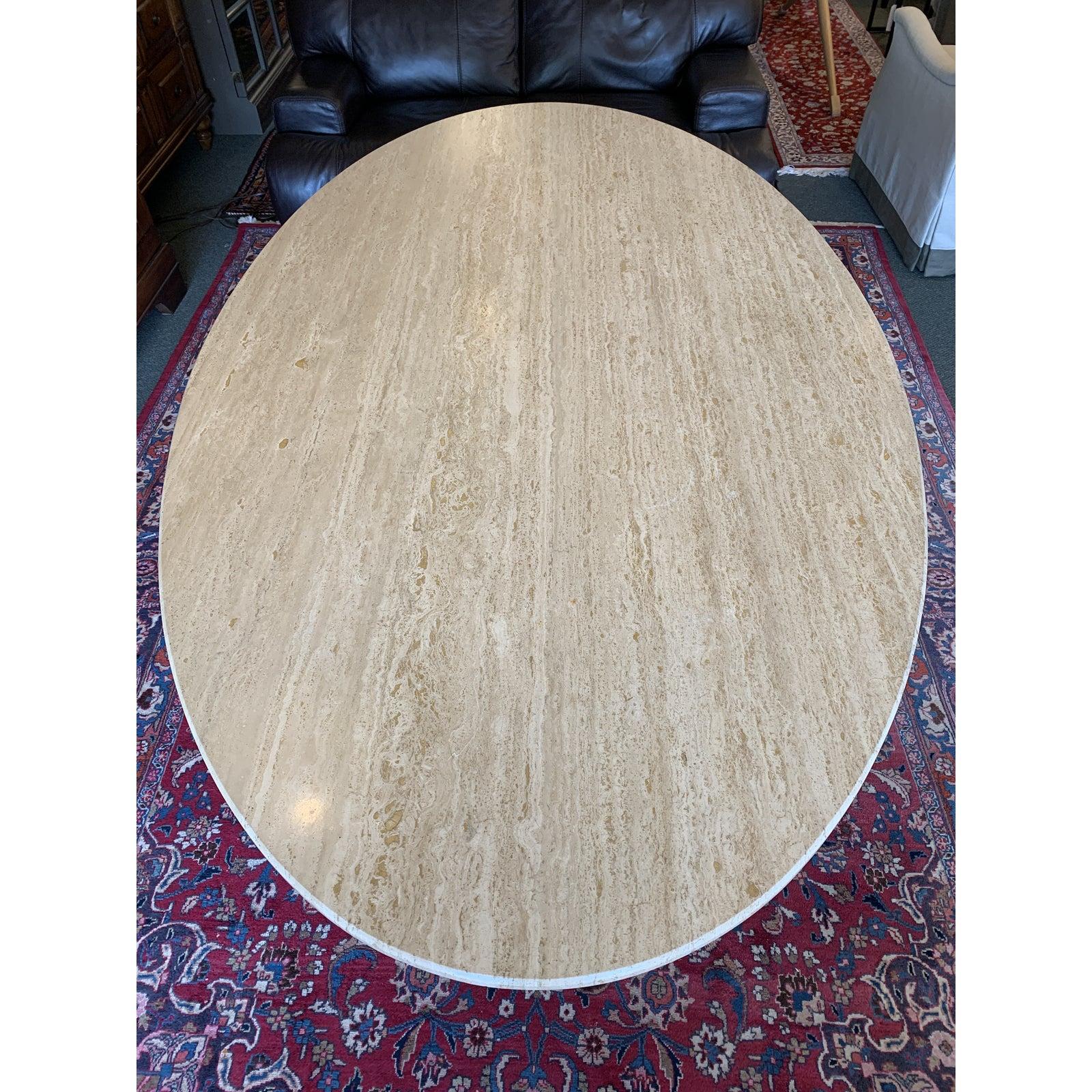 Late 20th Century Double Pedestal Travertine and Brass Dining Room Table For Sale