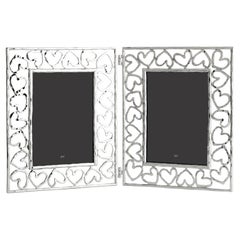 Double Photo Frame with Heart Design, Silver Metal, Large Model.