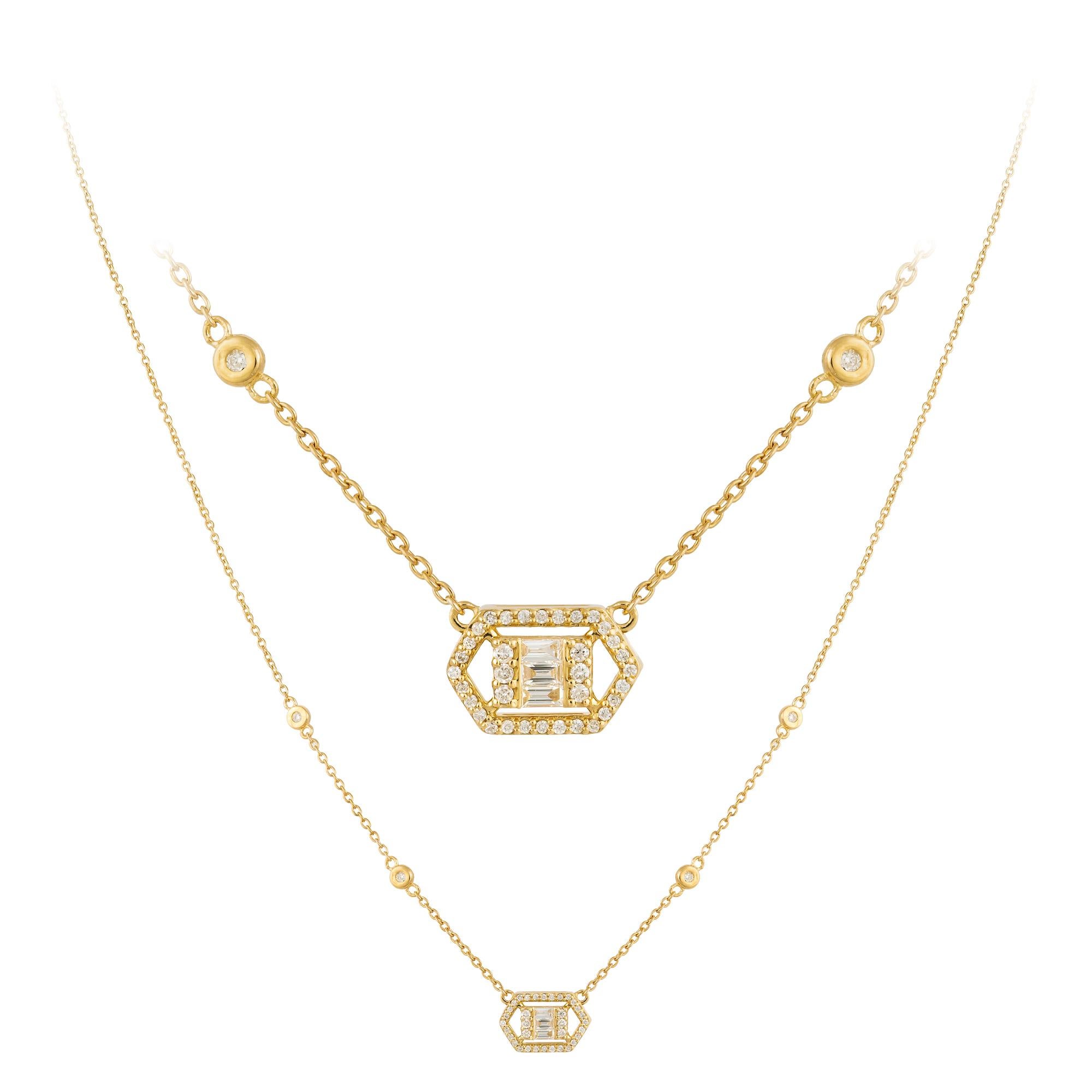Double Pink Gold 18K Necklace Diamond for Her In New Condition For Sale In Montreux, CH