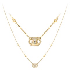 Double Pink Gold 18K Necklace Diamond for Her