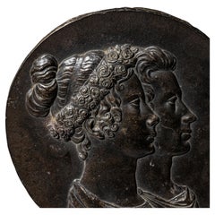Antique Double Portrait Relief in Medal Form, Berlin Iron, Early 19th Century