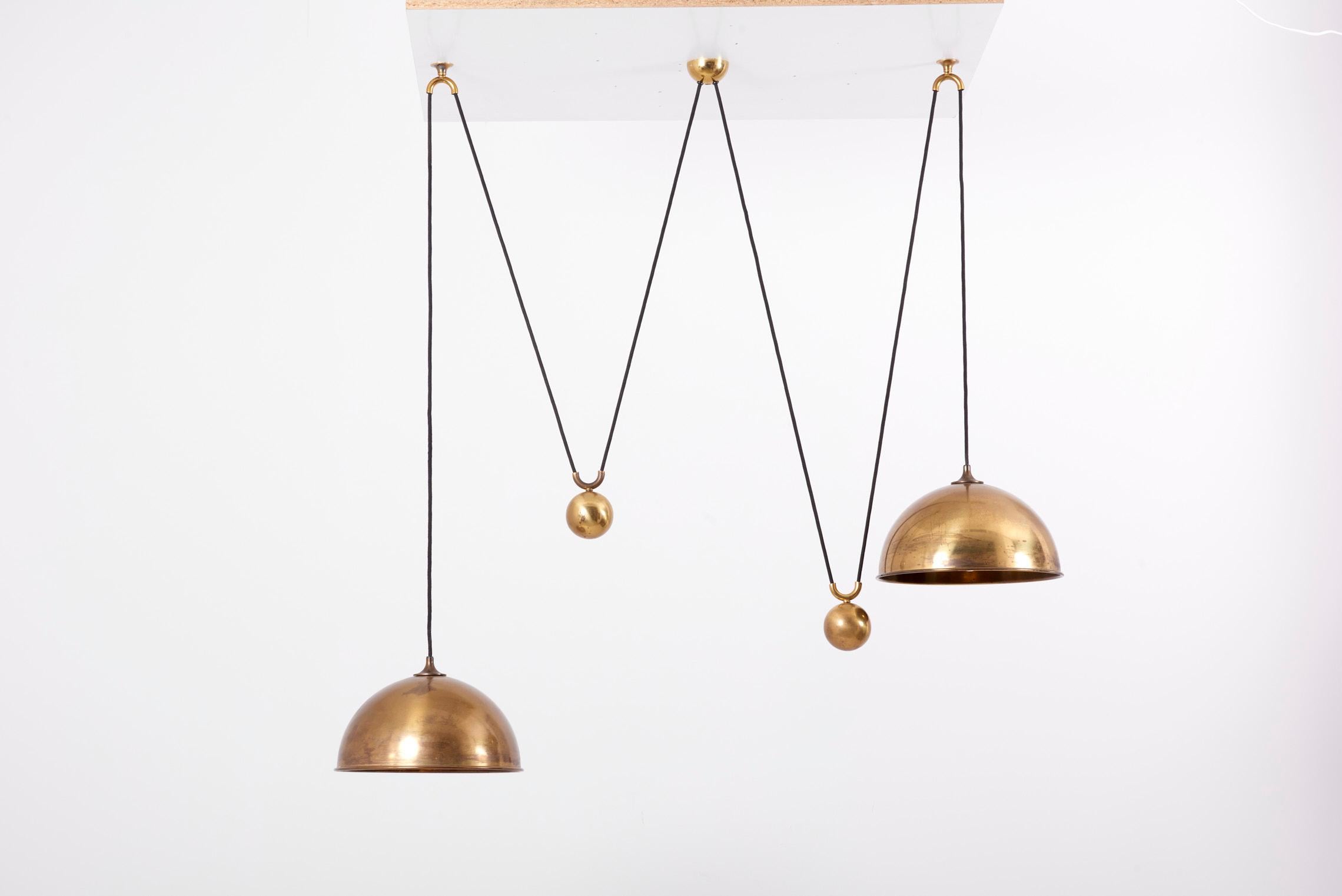 Brass Double Posa Pendant Lamp with Side Counter Weights by Florian Schulz, 1970s
