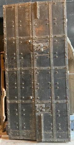 Double Prison Door in Wood and Iron, Nails & Bolts, 19th Century Italy
