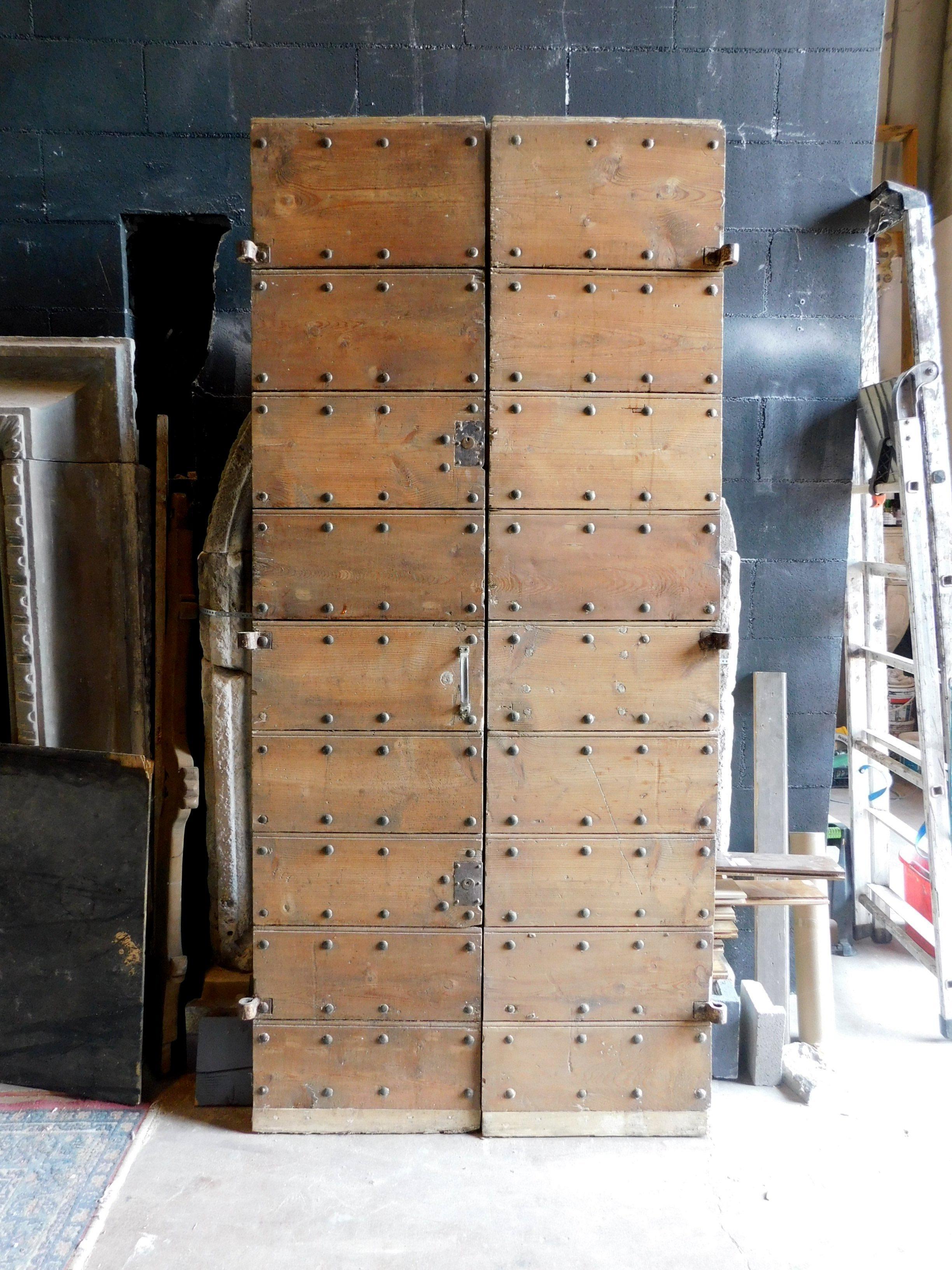 Italian Double Prison Door in Wood and Iron, Nails & Bolts, 19th Century Italy For Sale