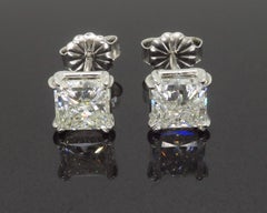 Double Prong Princess Cut 1.69CTW Diamond Stud Earrings