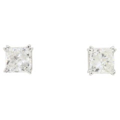 Double Prong Princess Cut 1.69CTW Diamond Stud Earrings