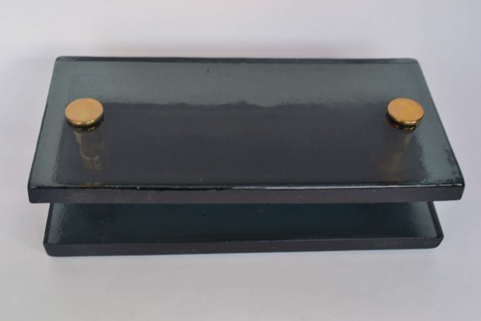 Late 20th Century Double Push and Pull Glass 1960's Door Handle in Black Glass & Brass