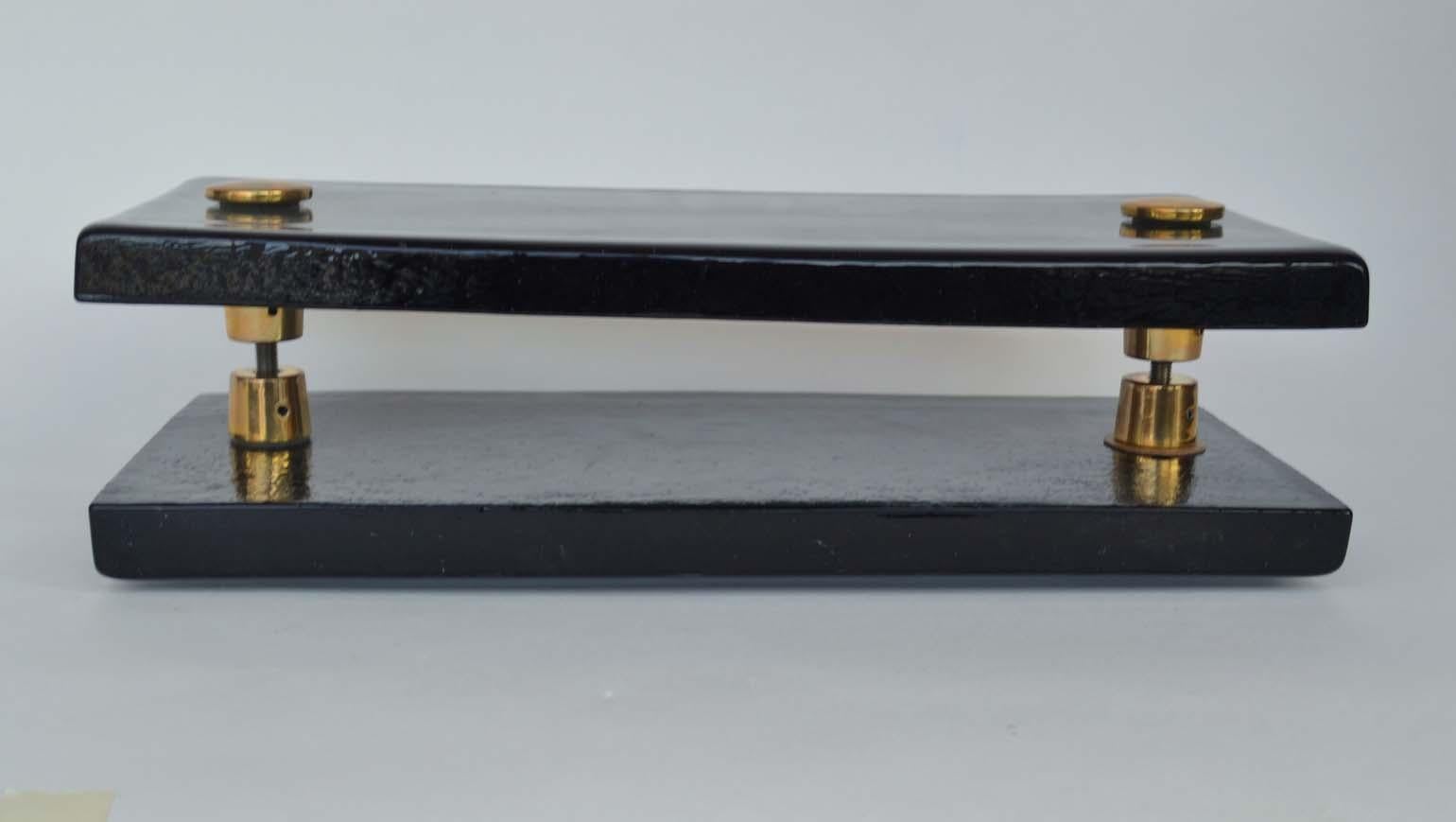 Double Push and Pull Glass 1960's Door Handle in Black Glass & Brass 1