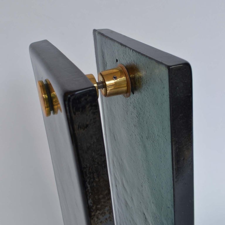 Double Push and Pull Glass 1960's Door Handle in Black Glass and Brass