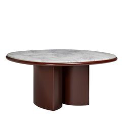 Table de salle à manger Double R Amarone en bois laqué rouge et plateau en marbre de Carrare blanc