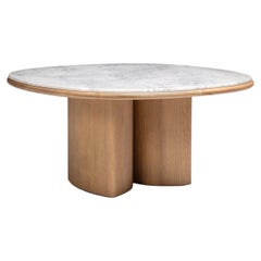 Double R Glossy Fango Finish Wood & White Carrara Marble Top Dining Table
