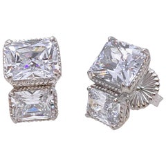 Double Radiant-cut Simulated Diamond Stud Sterling Silver Earrings