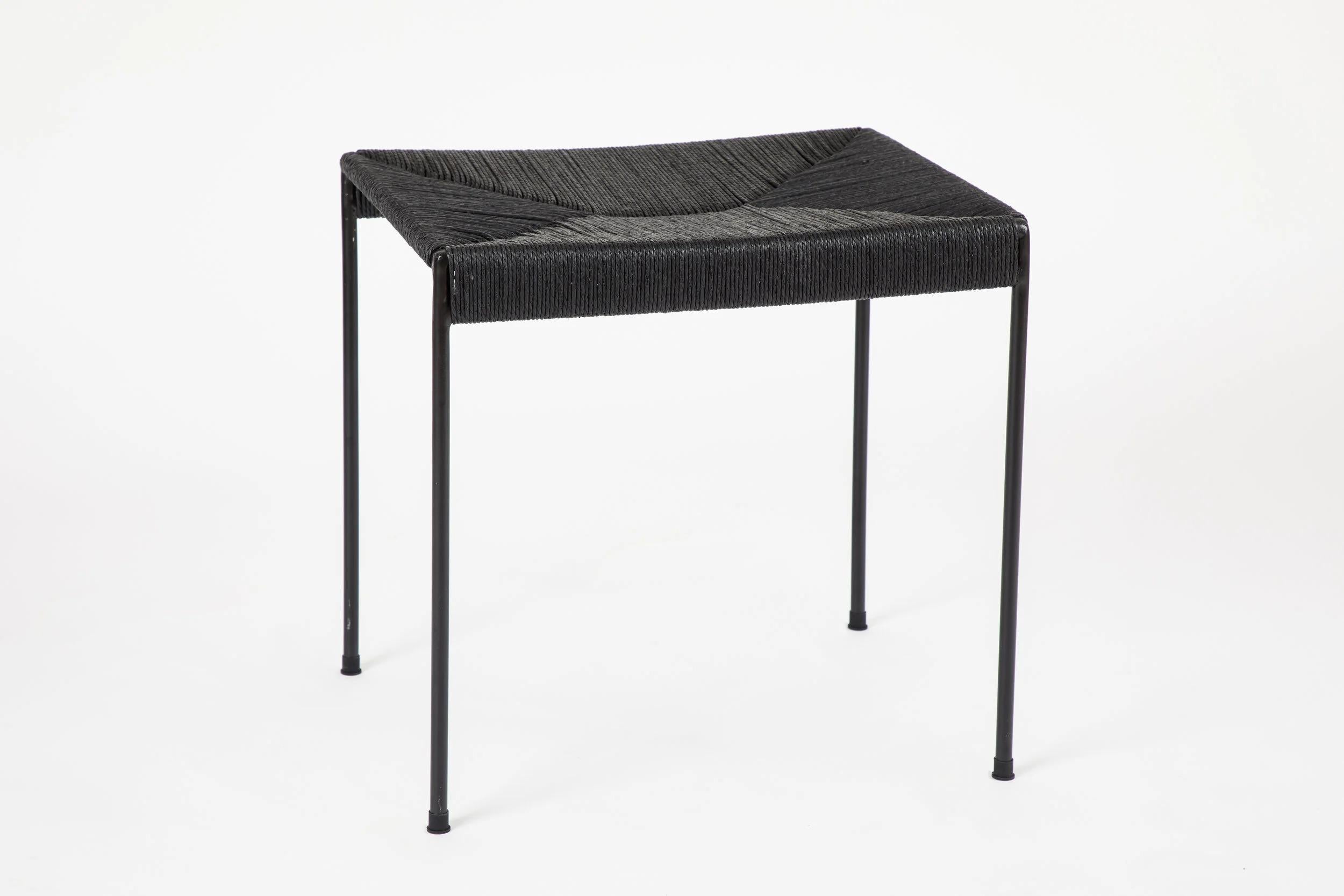 Modern Double-Rail Handwoven Black Danish Cord Stool For Sale