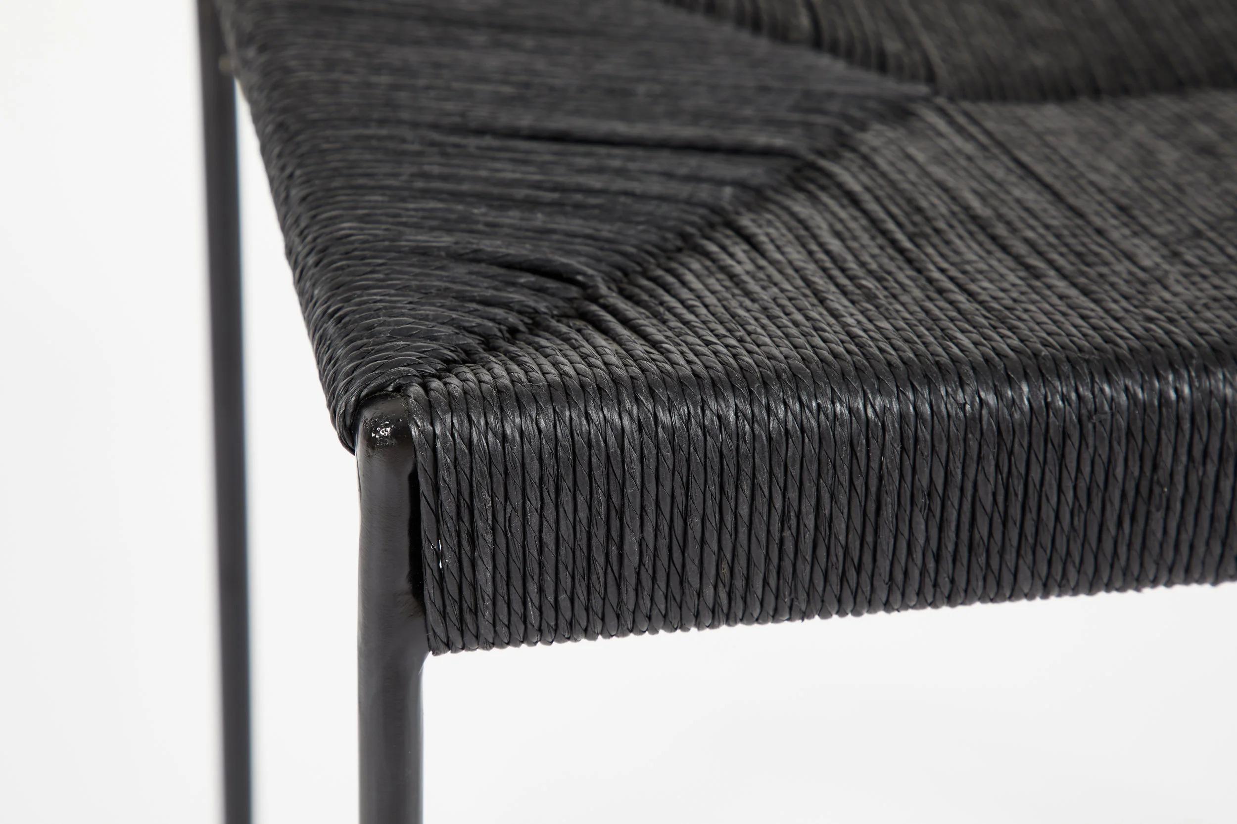 American Double-Rail Handwoven Black Danish Cord Stool For Sale