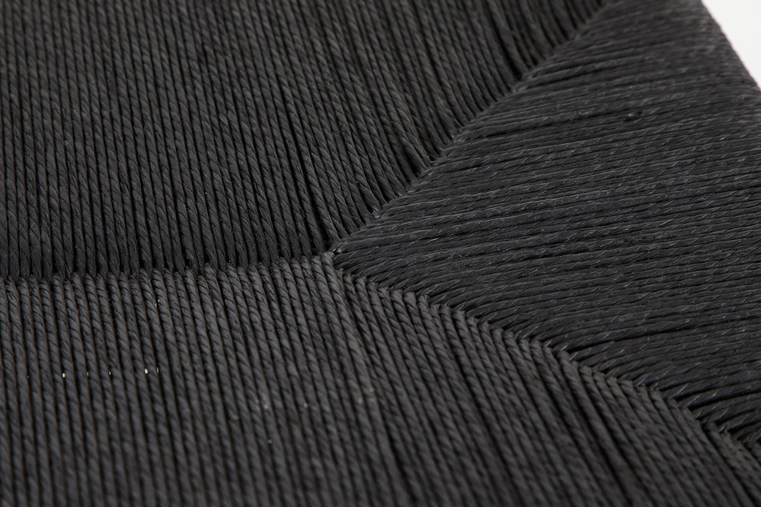 Plated Double-Rail Handwoven Black Danish Cord Stool For Sale